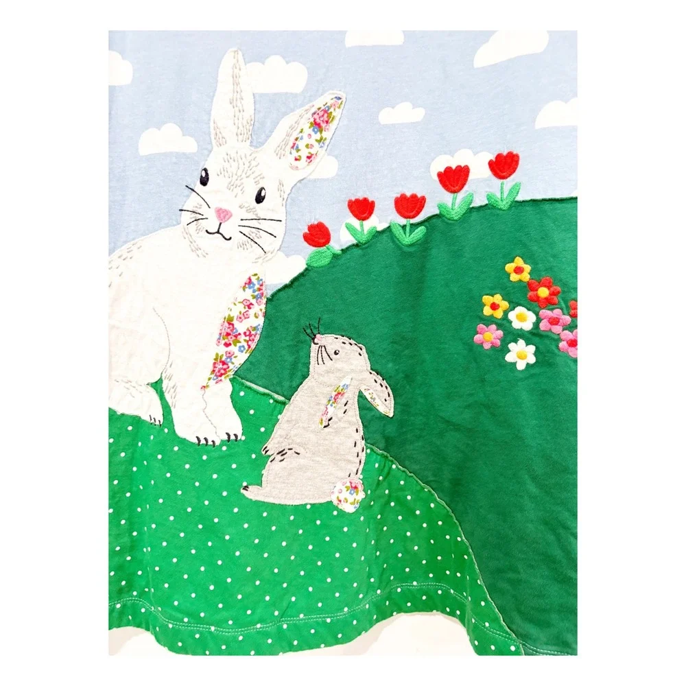 Mini Boden Girls Blue Cloud Bunny Rabbit Embroidered Jersey Dress 11-12Y